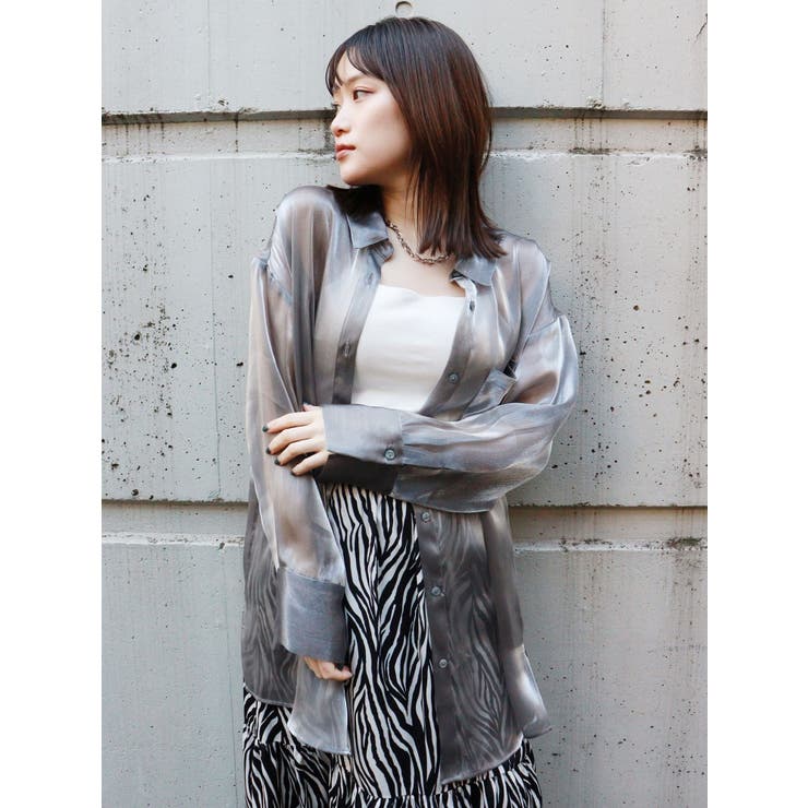♥まりも様♥MURUA　ドッキングシャツ シャイニーシアーシャツ[品番：MKSW0049290]｜MURUA（ムルーア
