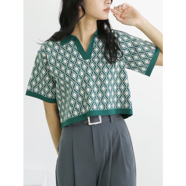 グリーン | モノグラムハーフスリーブニットポロ | MURUA