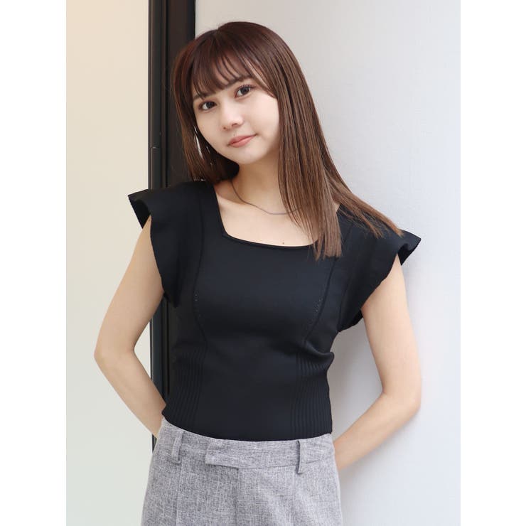 ブラック | スクエアフリルニットタンク | MURUA