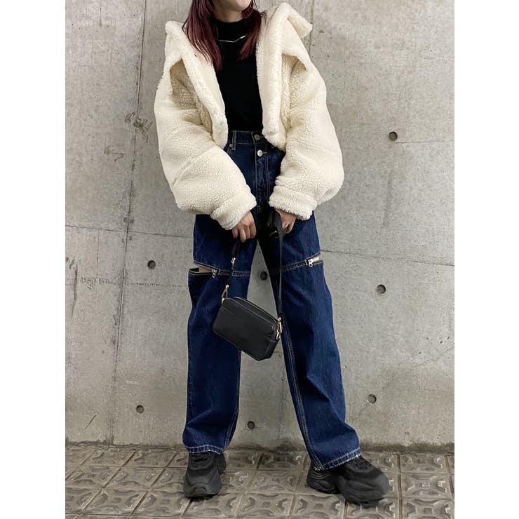 MURUA　ボアジャケット　ブラック 中古・古着通販】MURUA (ムルーア) ボアスリーブフェイク