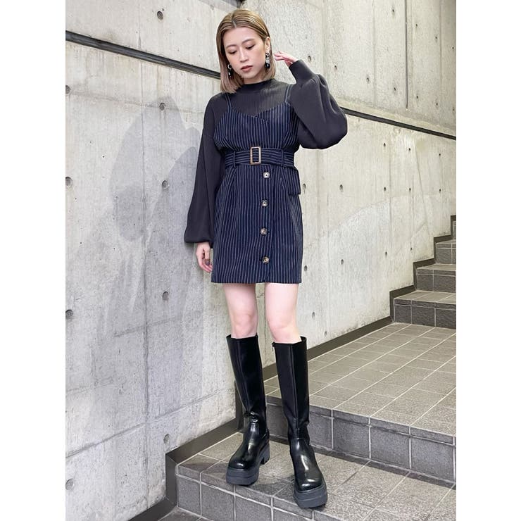【即購入可】MURUA キャミドッキングミニワンピース ブラック MURUA（ムルーア）の「キャミドッキングミニワンピース
