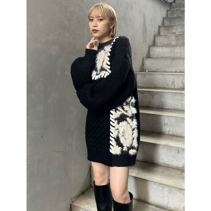 ジャガードパターンMIXニットワンピース[品番：MKSW0052644]｜MURUA