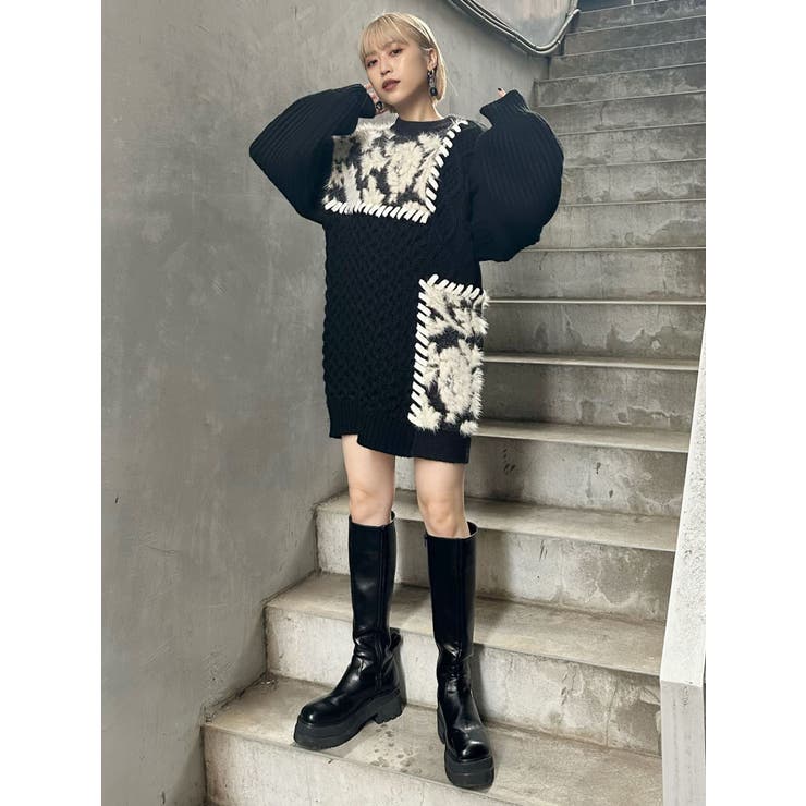 ジャガードパターンMIXニットワンピース[品番：MKSW0052644]｜MURUA