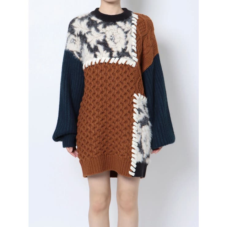 ジャガードパターンMIXニットワンピース[品番：MKSW0052644]｜MURUA