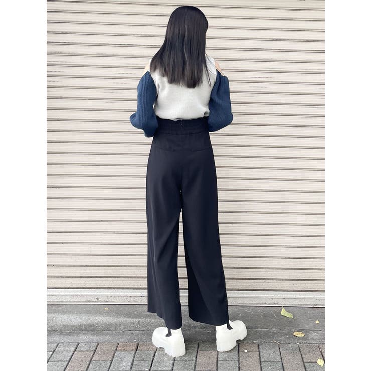 萌 MOYURU コットンツイル タックワイドパンツ 大きいサイズ シワになりにくいタックワイドカラーパンツ