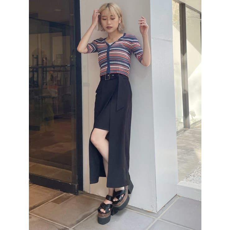 PRADA 迷彩プリーツラップスカート 44 レザーベルト archive レザー