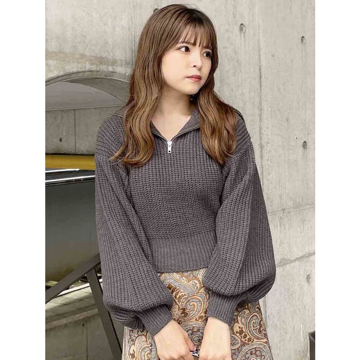 ZIPショートニット【WEB限定ジップニット】[品番：MKSW0053109]｜MURUA