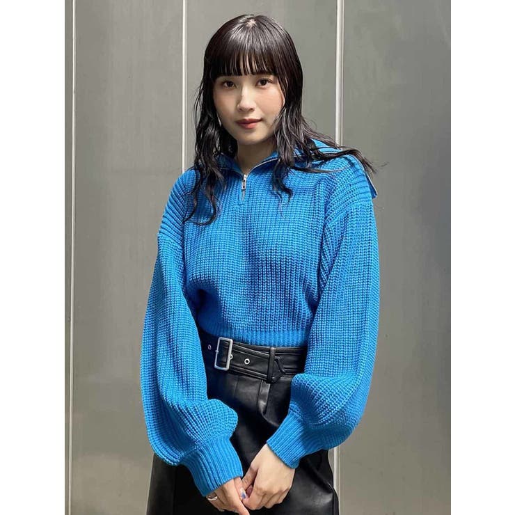 anukeショートジップニット　ブルー ZIPショートニット【WEB限定ジップニット】[品番：MKSW0053109]｜MURUA