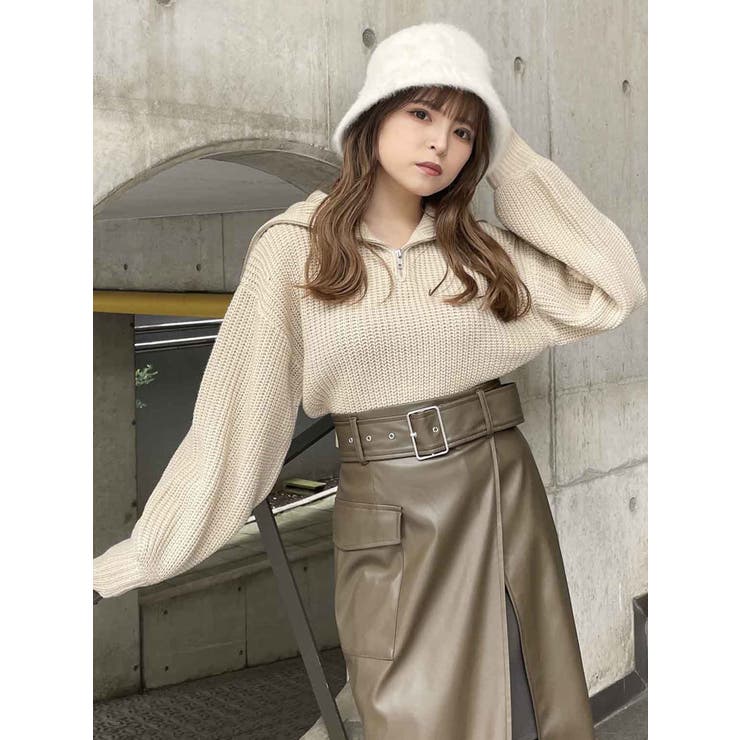 ZIPショートニット【WEB限定ジップニット】[品番：MKSW0053109]｜MURUA