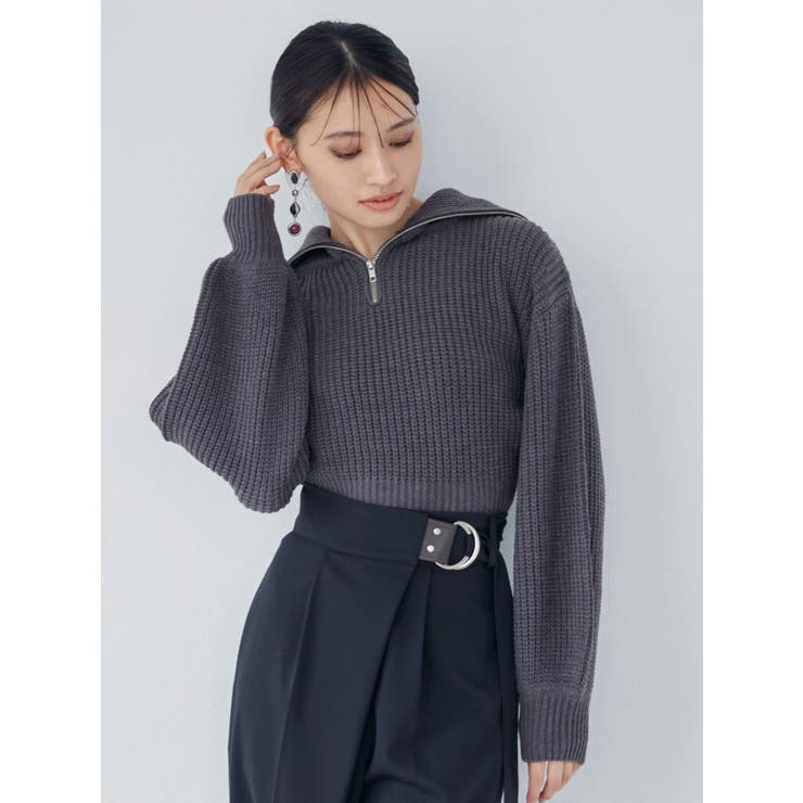 ZIPショートニット【WEB限定ジップニット】[品番：MKSW0053109]｜MURUA 