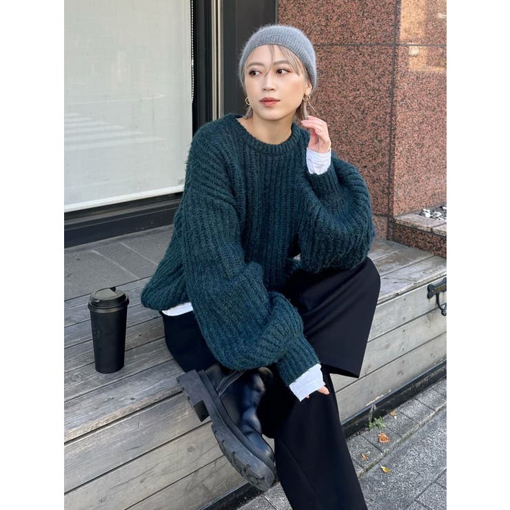 【美品】 ノーブル ニット プルオーバー セーター ワイドシルエット モヘヤ混 モヘヤ混クルーネックニット【WEB限定ニット】[品番：MKSW0053110