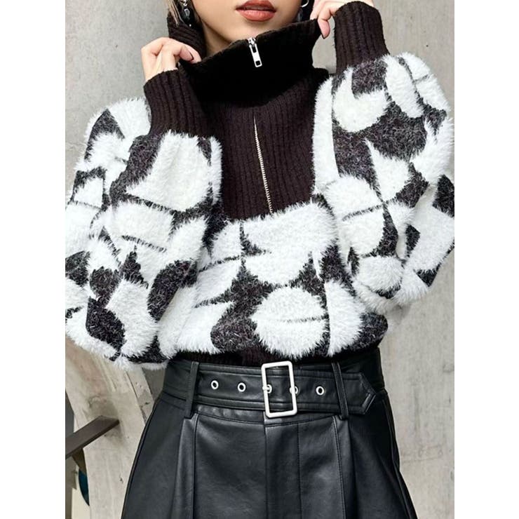 ブラック | フロントZIPフェザーニット | MURUA