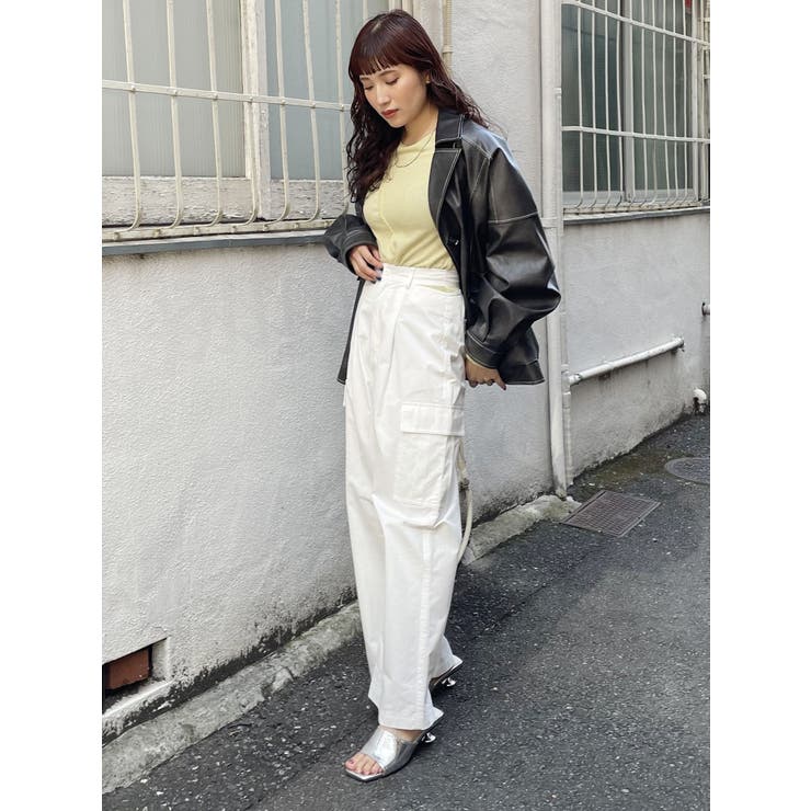 HARE ジップ　ワイド　カーゴバンツMサイズ　フェイクレザー HARE ジップ ワイド カーゴバンツMサイズ フェイクレザー サイド