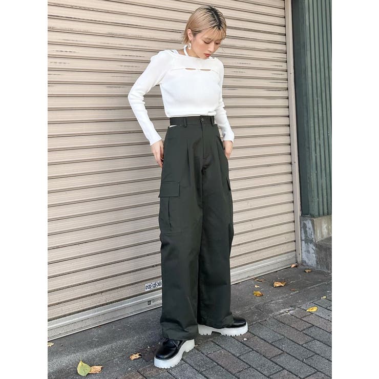 micalle micalleカーゴワイドパンツ グレー Micalle Micalle(ミカーレミカーレ) ストラップ付きカーゴパンツ