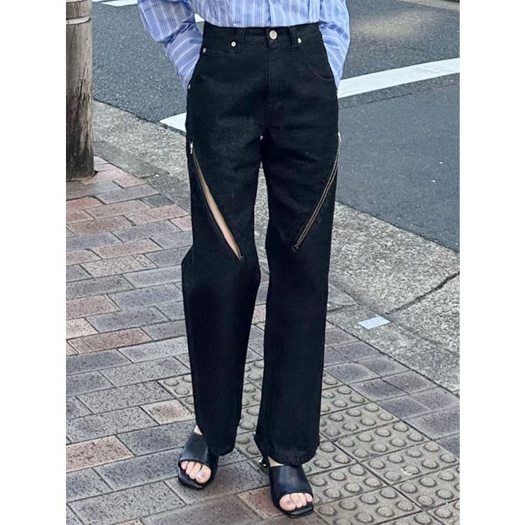 ブラック | デザインジップカットデニム | MURUA