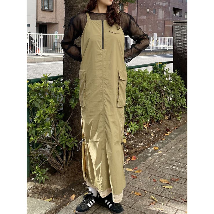 カーキ | メッシュロゴカーゴワンピース | MURUA