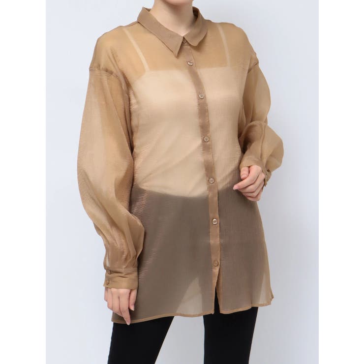 キャメル | シアーシャイニーボリュームスリーブシャツ | MURUA