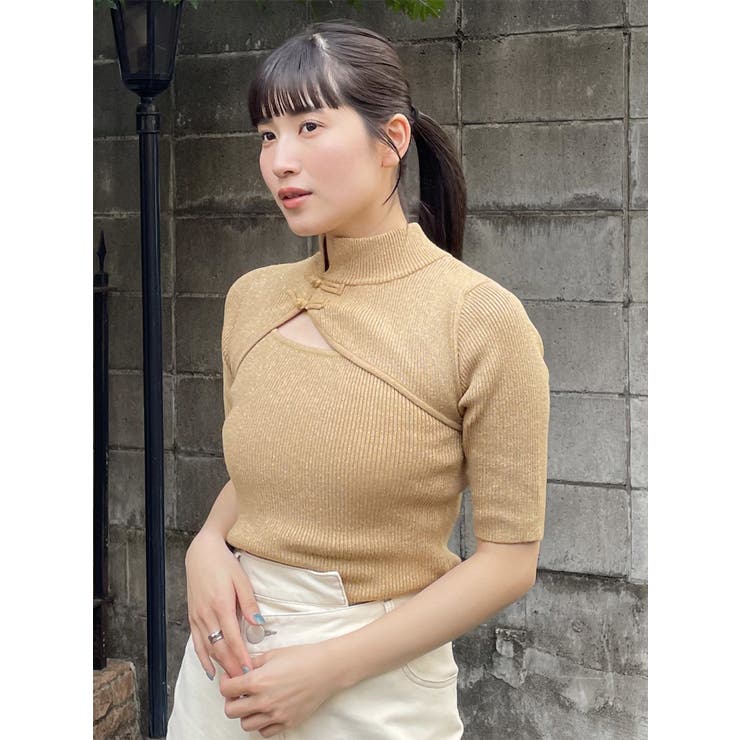 HONEY·MEW グレー 半袖ニット F シアーフリル重ね着風2wayニット/MM528314 – MISCH MASCH|31