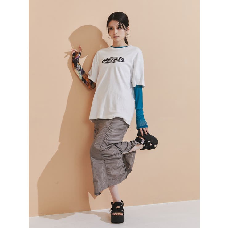 Tsunami ストレッチ シアー カットアウト プリントカットソー MURUA（ムルーア） tシャツ Tシャツ カットアウトシアートップス