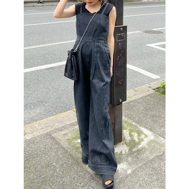 ブラック | デザインデニムロンパース | MURUA