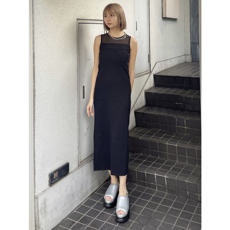 ムルーア　シースルーロングワンピース［新品］ アシンメトリーパターンロングワンピース[品番：MKSW0037820