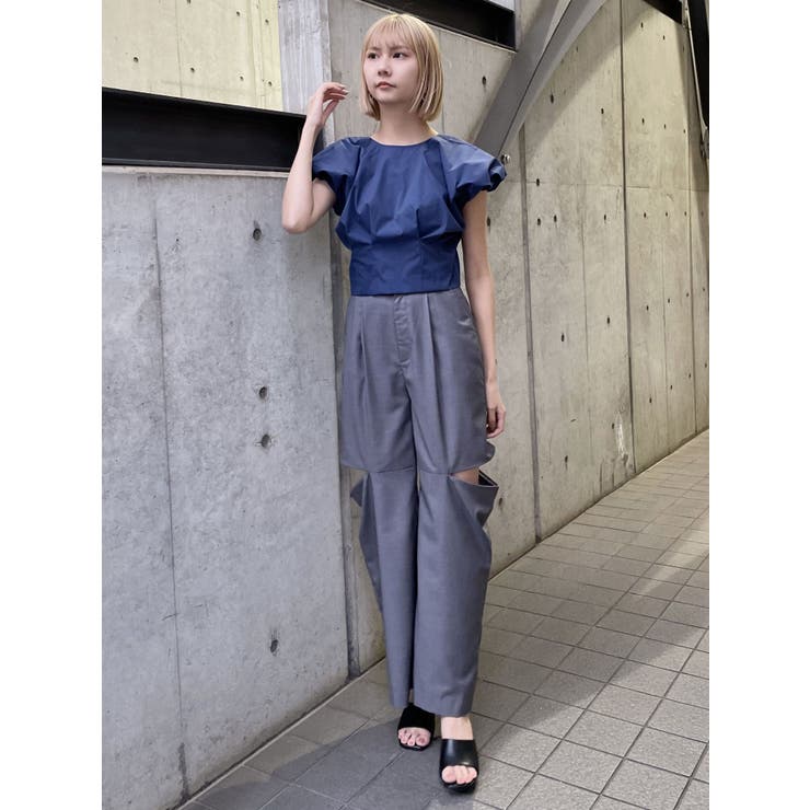 2way corset bustier×puff cardigan set(M BLACK): トップス