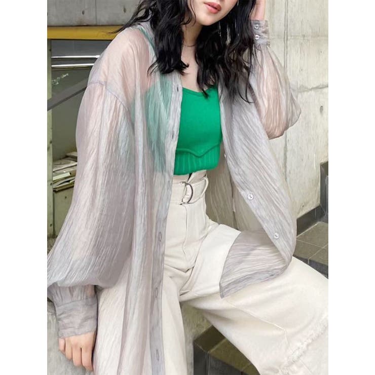 グレー | シアーシャイニーボリュームシャツ | MURUA