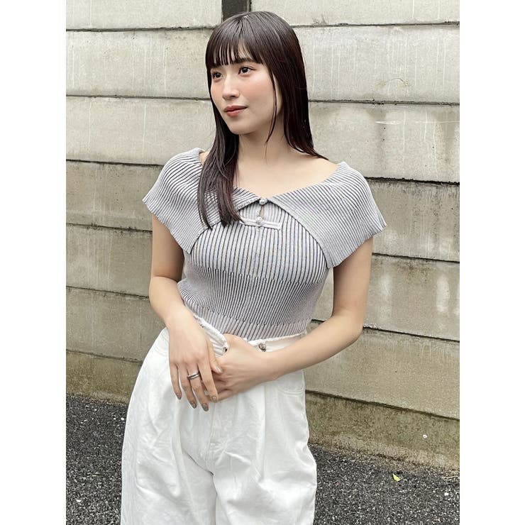 juemi チャイナボタン　ニット オフショルチャイナボタンニット[品番：MKSW0058889]｜MURUA