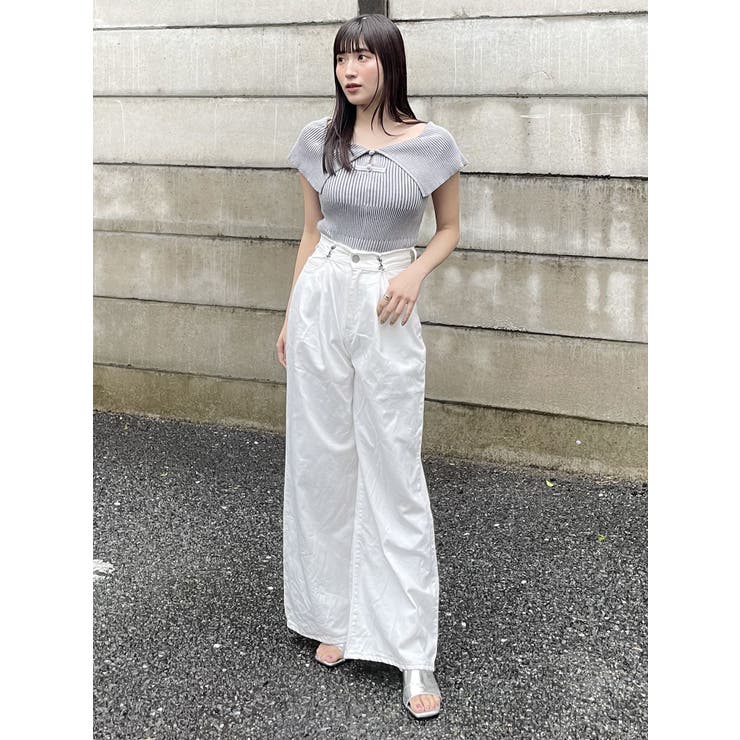 オフショルチャイナボタンニット[品番：MKSW0058889]｜MURUA