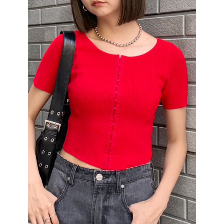 レッド | ホックデザインハーフスリーブニット | MURUA