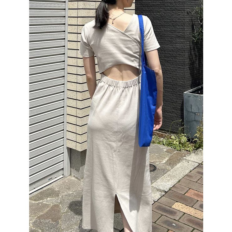 バックオープンアシメ ワンピース シフォン 総柄 ボリューム袖 GOLDJAPAN 大きいサイズレディース ワンピース バックオープン