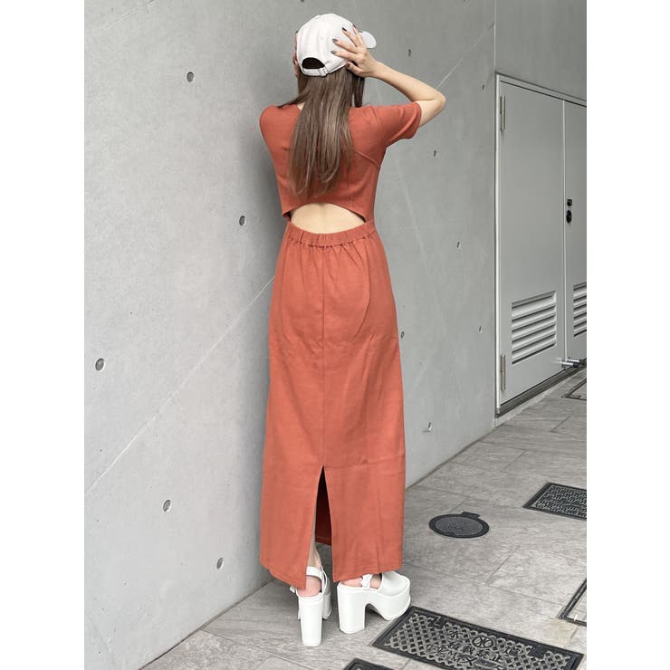 オレンジ | アシメネックバックオープンワンピース | MURUA