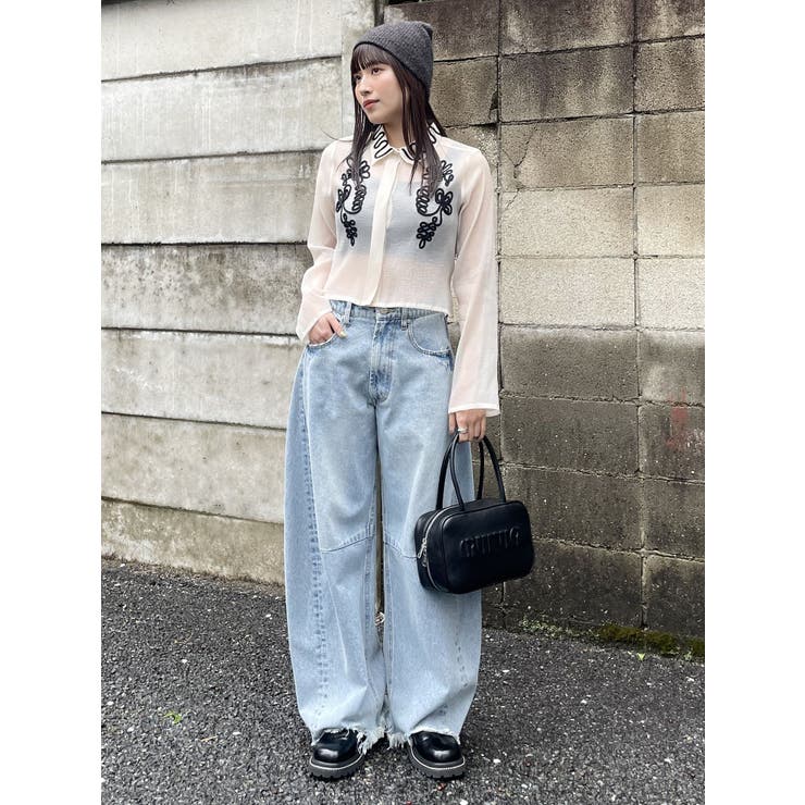 ルナルナ❀コードエンブロイダリー裾スカラップパンツ❀黒&キナリ❀ツハル LAGUNAMOON LADYエンブロイダリーツイストパンツドレス（ブラック