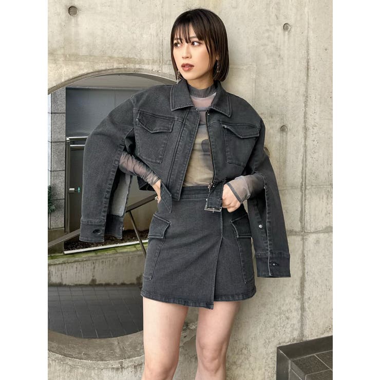 murua クロップドGジャン ラップ風味ミニスカート