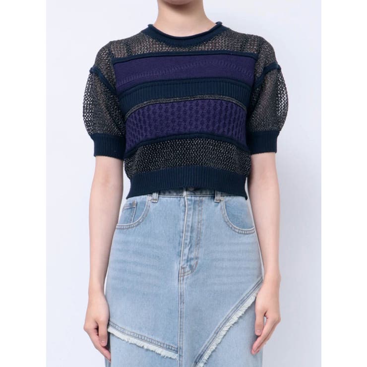 クロシェミックスハーフスリーブニット[品番：MKSW0059240