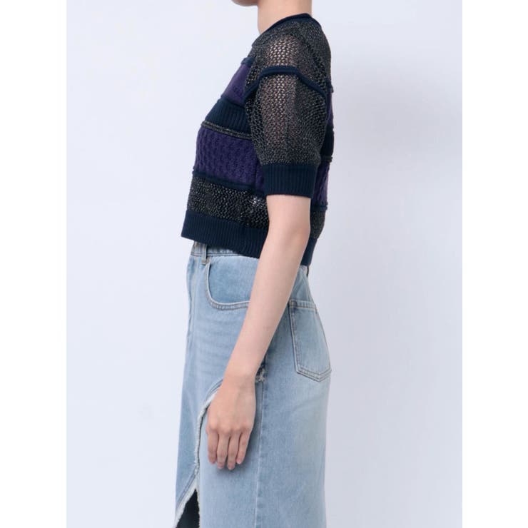 クロシェミックスハーフスリーブニット[品番：MKSW0059240