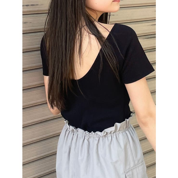 ブラック | バックシャンリブカットソー | MURUA