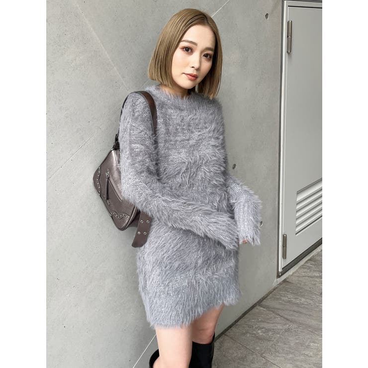 スパンコールフェザーニットミニワンピース[品番：MKSW0061691]｜MURUA