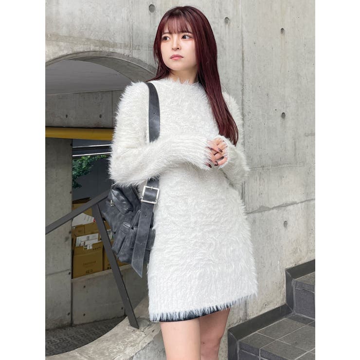 スパンコールフェザーニットミニワンピース[品番：MKSW0061691