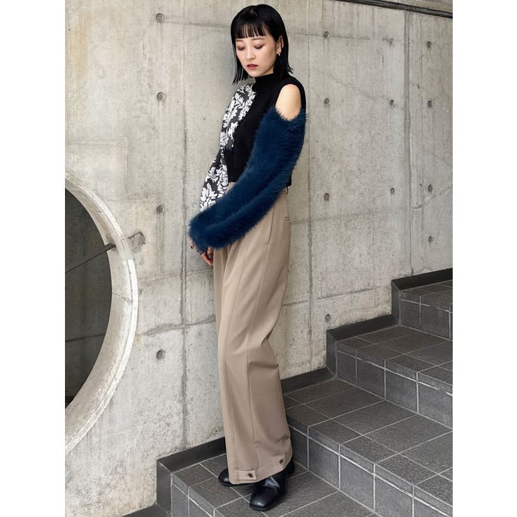 L’UNE リュンヌヘムスリットタックパンツミディアム 裾リブスリットパンツ パンツ レディース ボトムス 送料無料