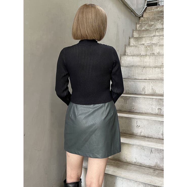 ヴィンテージライクフェイクレザーミニスカート[品番：MKSW0060126