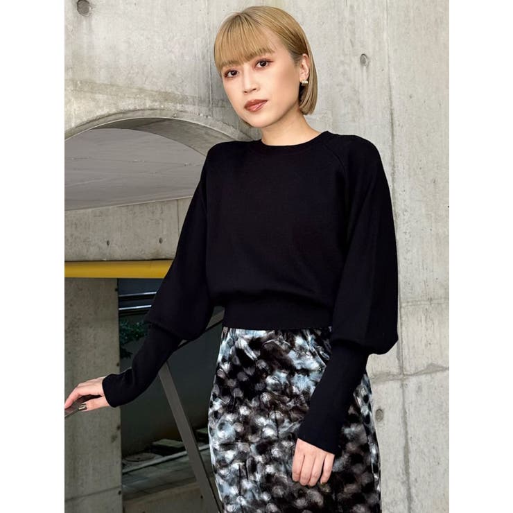 pium カットアウトチュールスリーブニット ブラック カットアウトチュールスリーブニット – pium