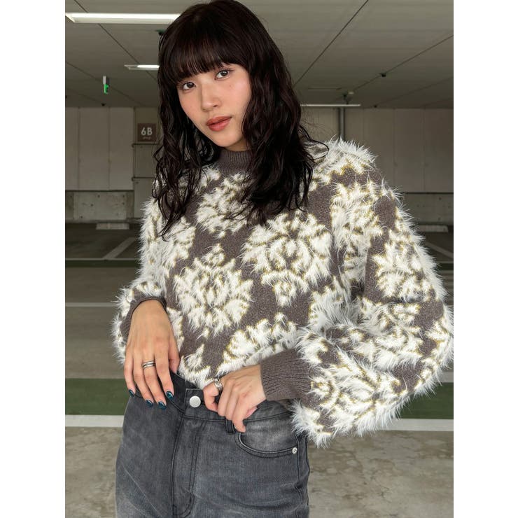 ダマスクシャギーニットトップス[品番：MKSW0060790]｜MURUA（ムルーア