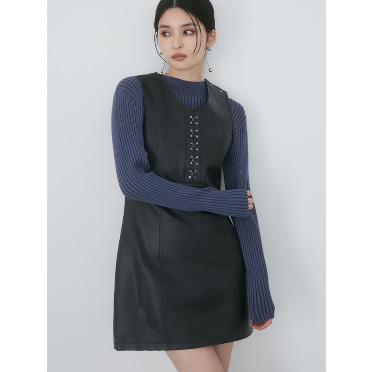 ブラック | フェイクレザーホックミニワンピース | MURUA