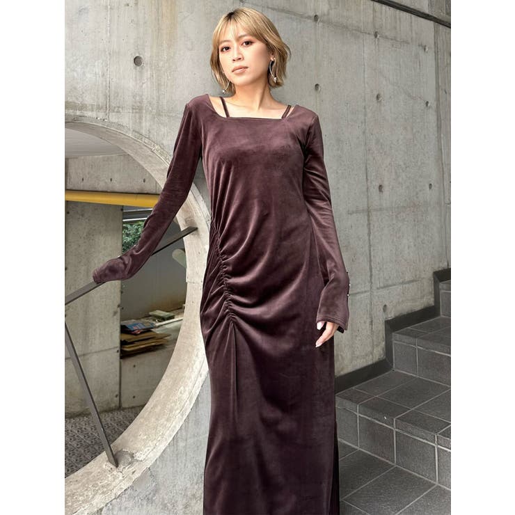 ベロアオープンバックロングワンピース[品番：MKSW0061781