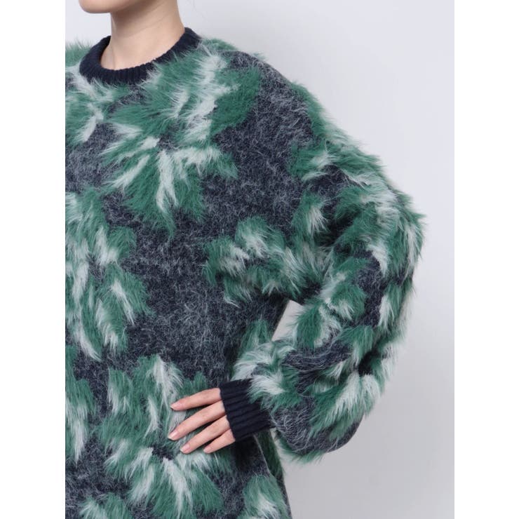 美品　UN3D. スクエアフラワーニット グリーン メッシュ ラメ リブ ❤︎美品❤︎UN3D. スクエアフラワーニット グリーン メッシュ ラメ