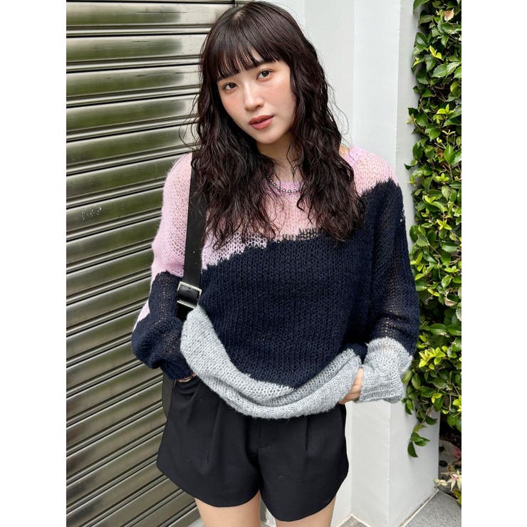 ミュウミュウ ニット セーター スクエアネック 半袖 シアー モヘア 38 黒 ブロックシアーニット【WEB限定】[品番：MKSW0061297]｜MURUA