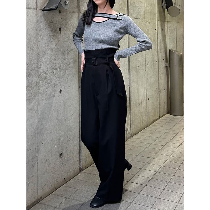 MURUA 黒 ニット オープントゥ 厚底ブーティ ワンサイドオープニットトップス[品番：MKSW0061434]｜MURUA