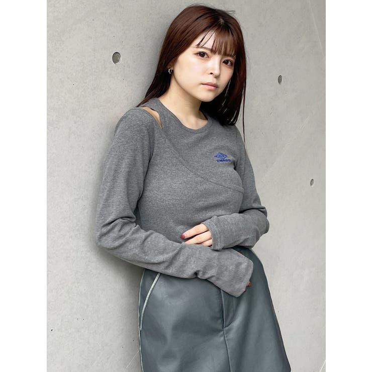 MURUA/ムルーア/リップグロス/色々 UMBRO×MURUA】アシメショルダーリブトップス[品番：MKSW0061799