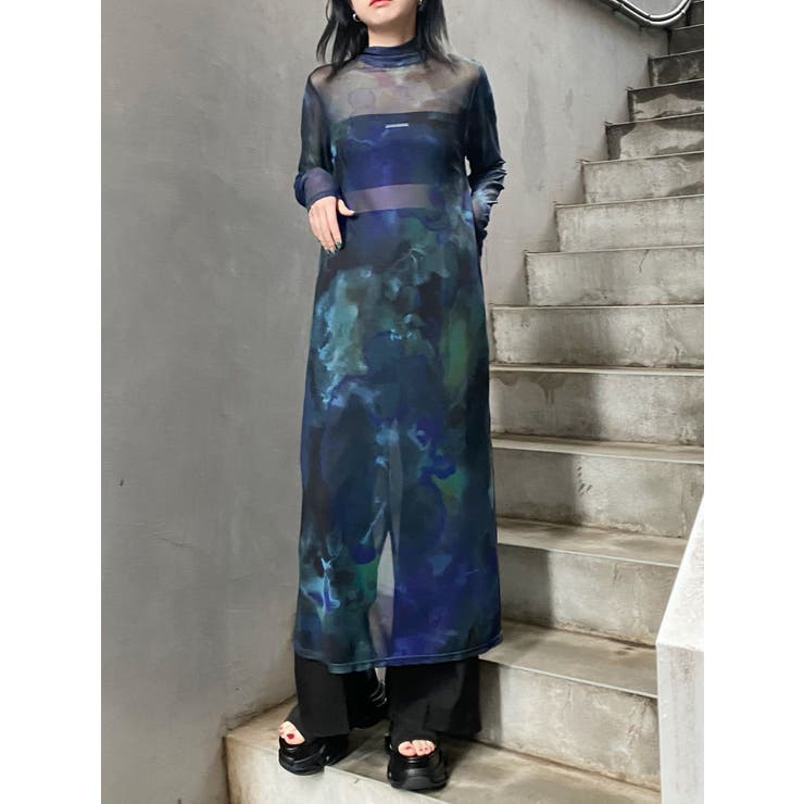 ムルーア　シースルーロングワンピース［新品］ ニュアンスパターンシアーワンピース[品番：MKSW0062322]｜MURUA